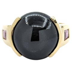 Bague étoile Diopside et grenat en or jaune