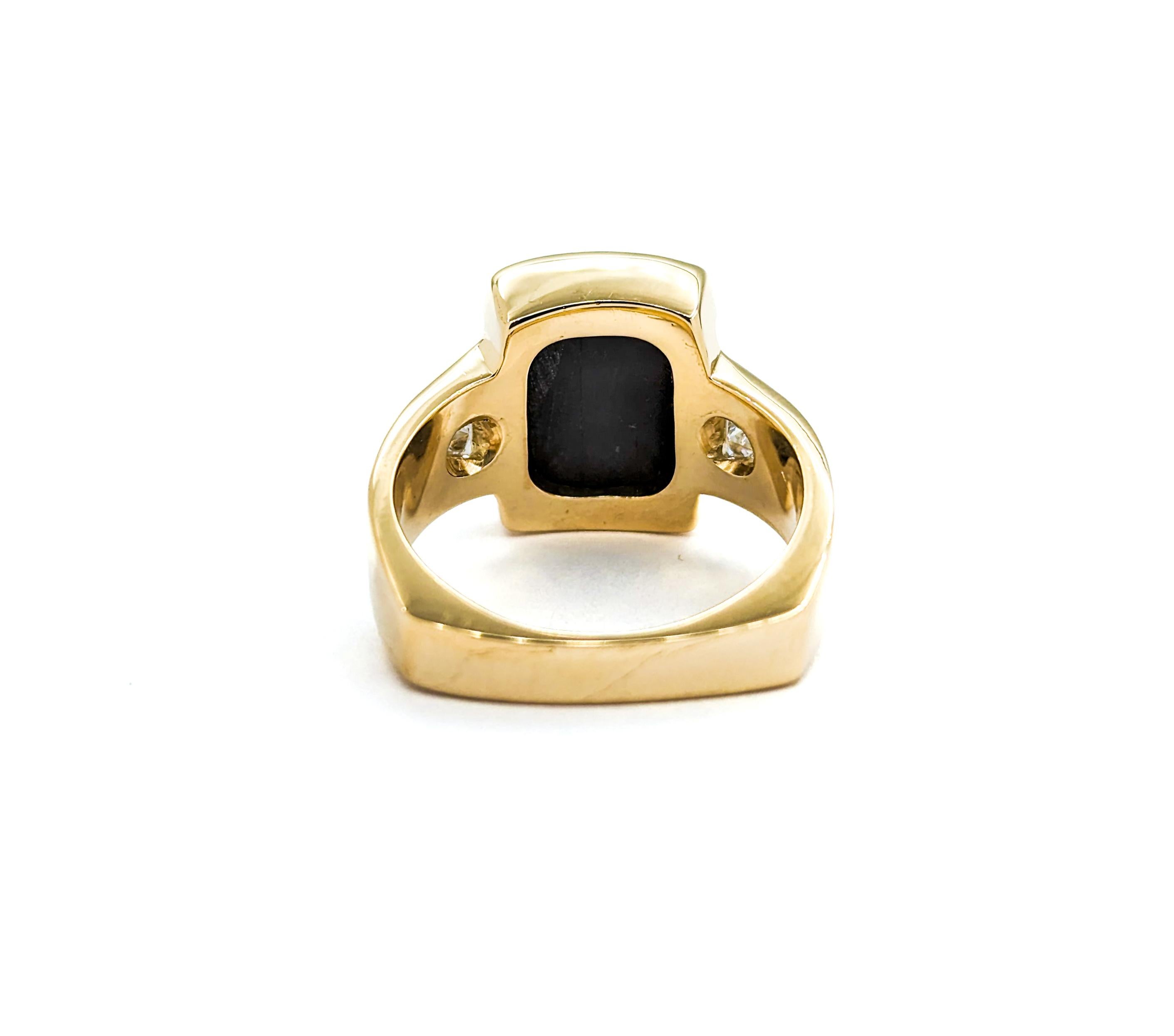 Women's or Men's Star Diopside Ring With Diamonds In Yellow Gold For Sale
