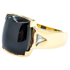 Star Diopside Ring With Diamonds In Yellow Gold