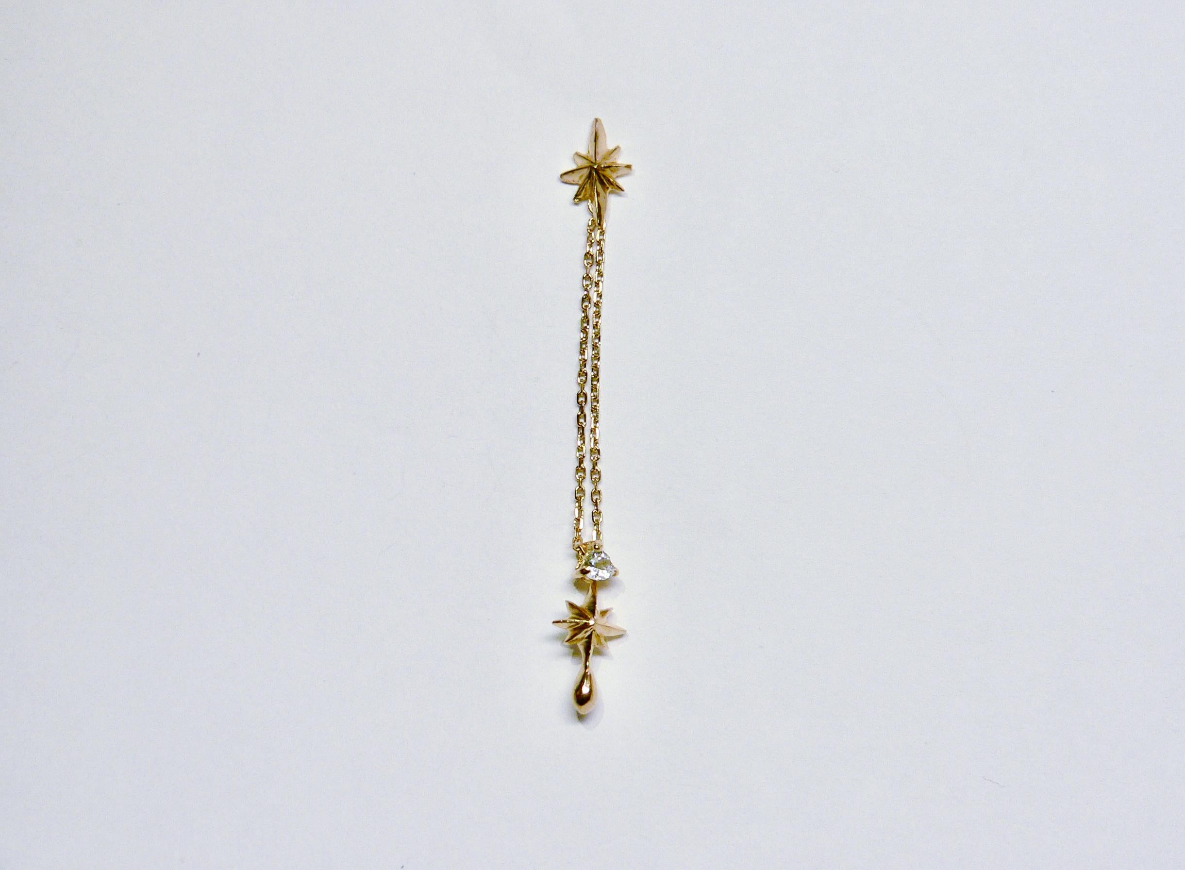 Star drop in the night sky with the twinkling star.  Star has a drop in the very deep night.

This single earring is made of Sterling Silver with 18 Karat gold plated as one of the Night Collection. Star drop with white topaz. 

The size is about