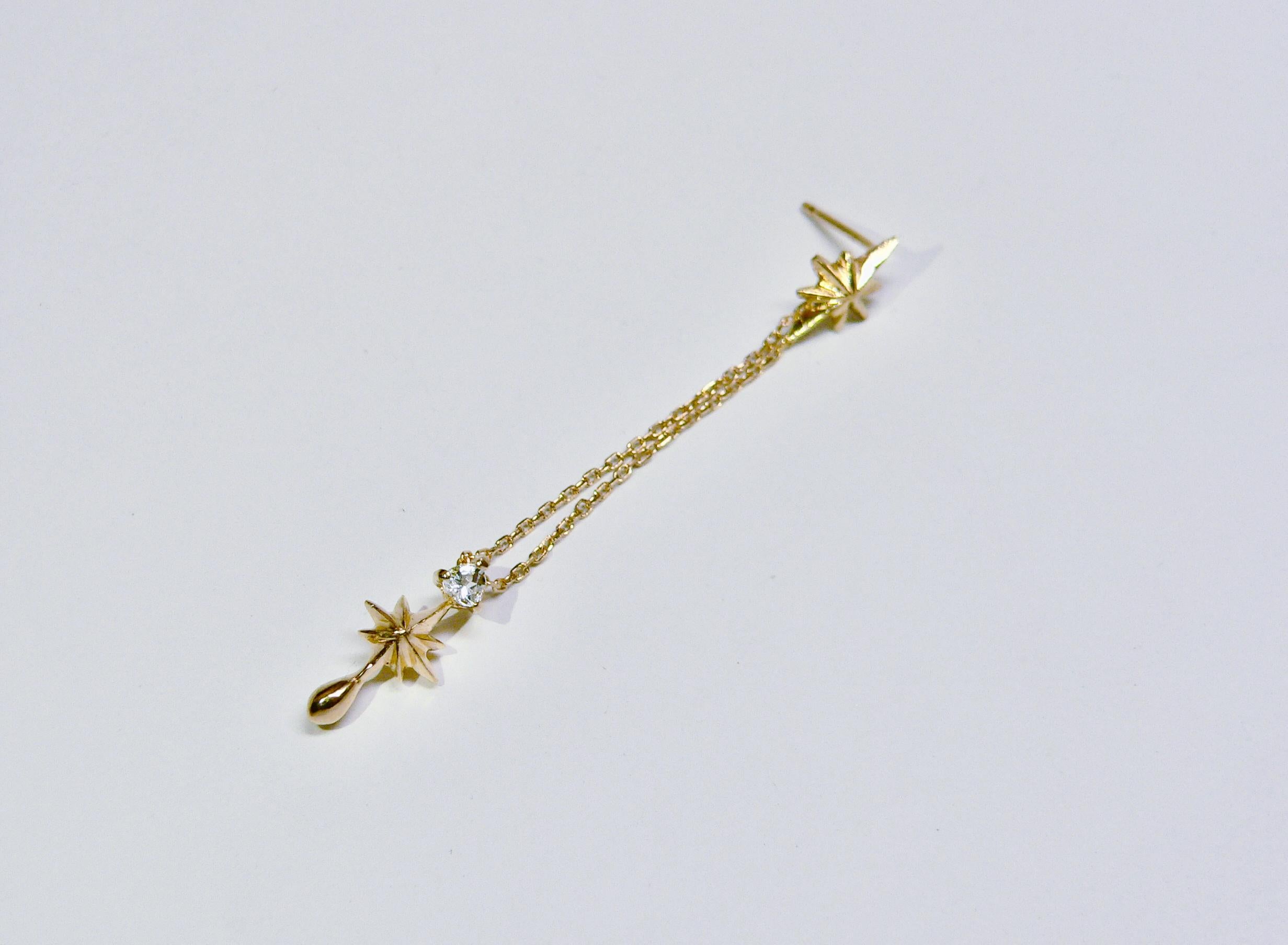 Artist Star Drop Single Earring, Gold-Plated Sterling Silver with White Topaz For Sale