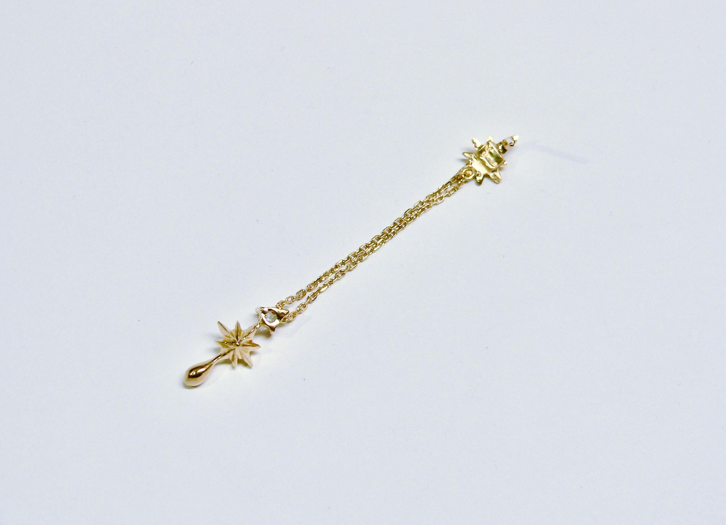 Mixed Cut Star Drop Single Earring, Gold-Plated Sterling Silver with White Topaz For Sale