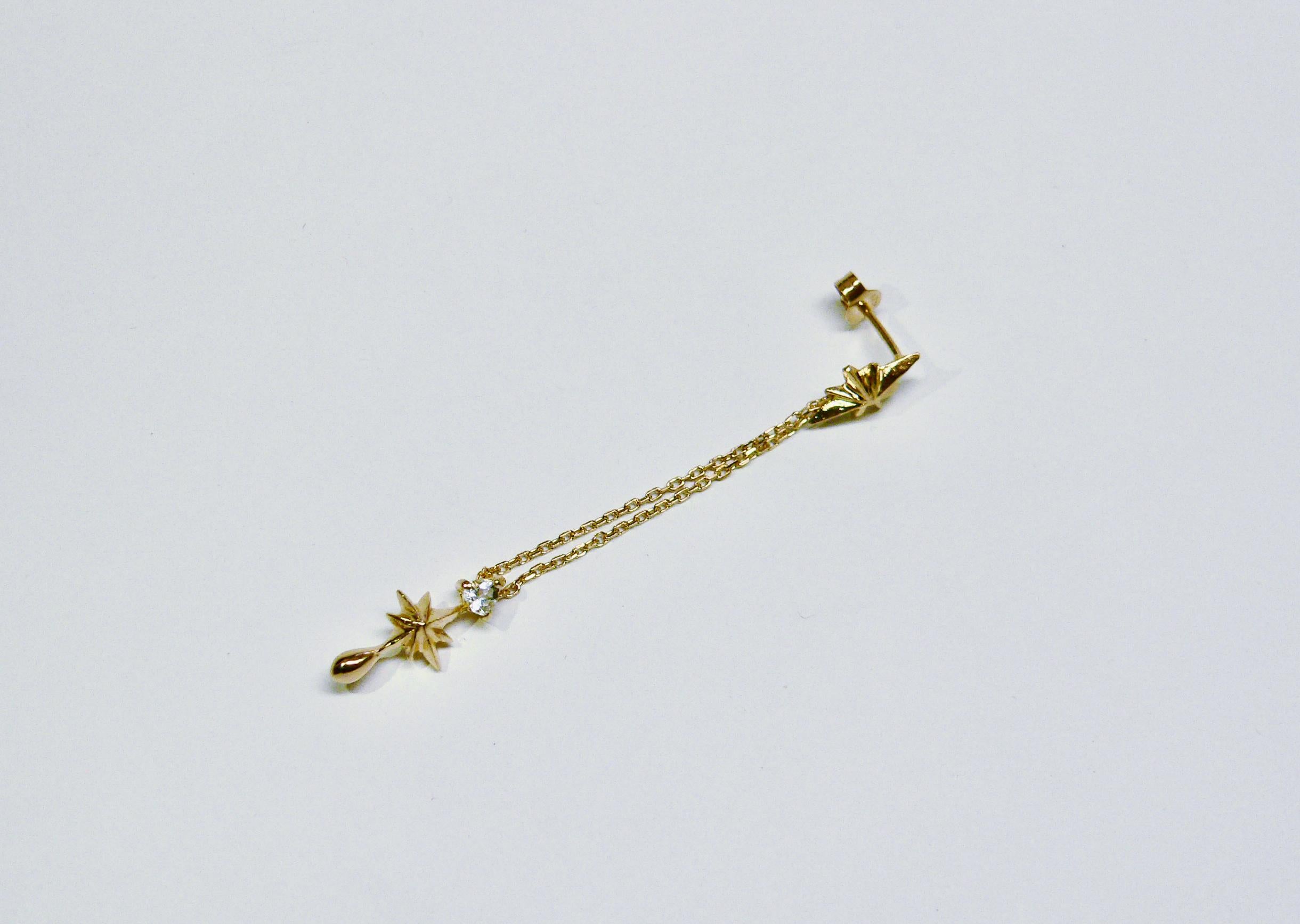 Star Drop Single Earring, Gold-Plated Sterling Silver with White Topaz In New Condition For Sale In Tokyo, JP