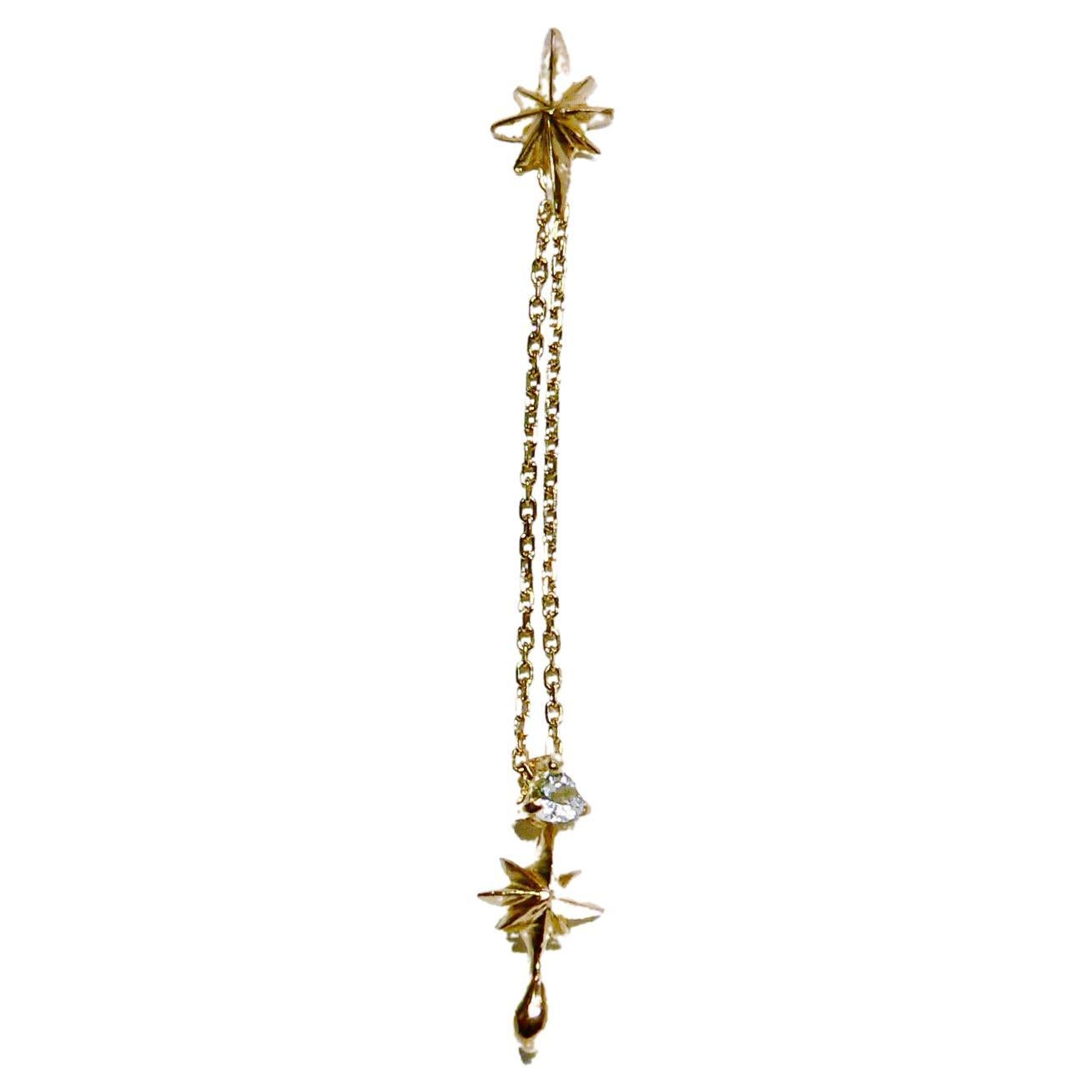 Star Drop Single Earring, Gold-Plated Sterling Silver with White Topaz