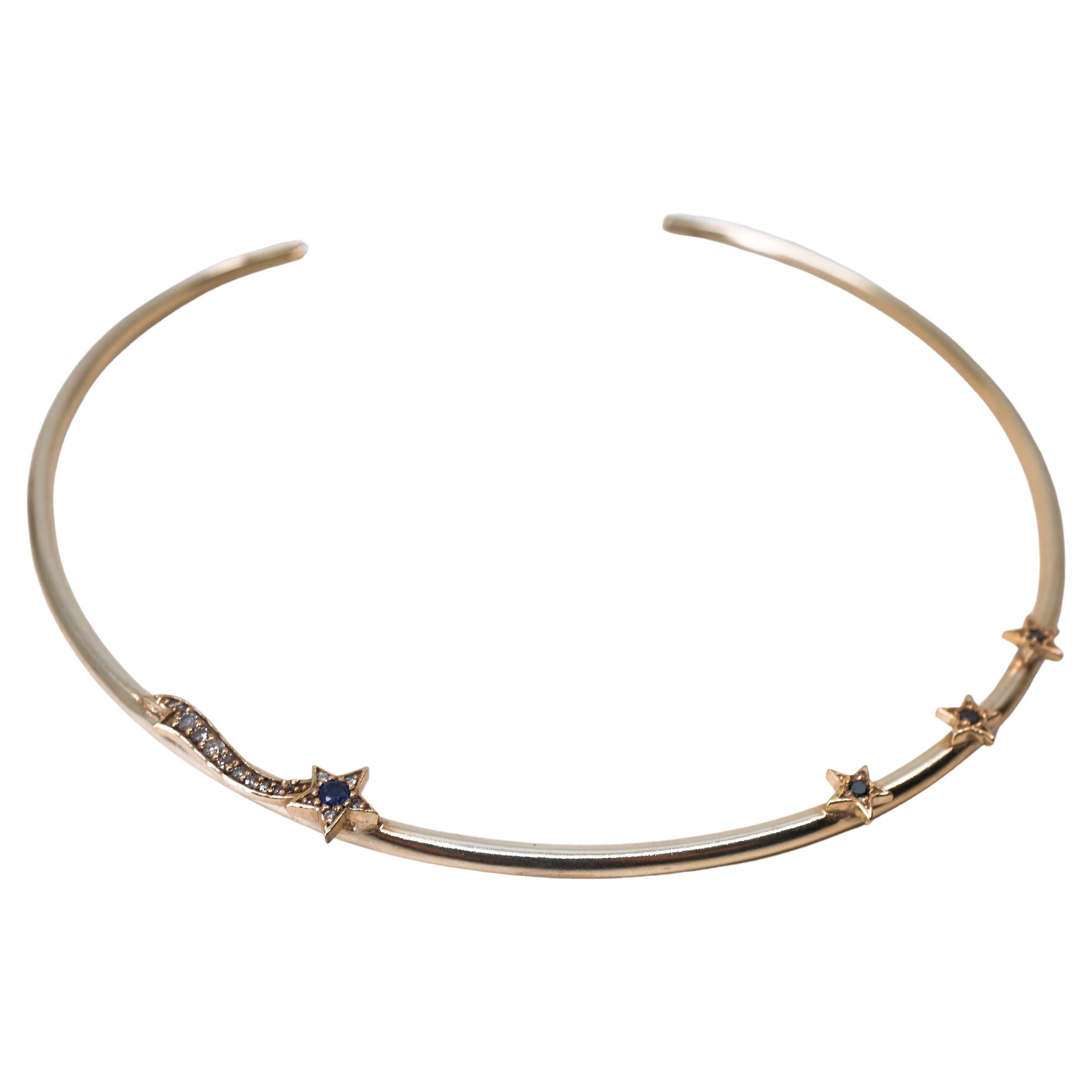 Star dust Neck Bangle Necklace Choker Blue Sapphire Diamond For Sale