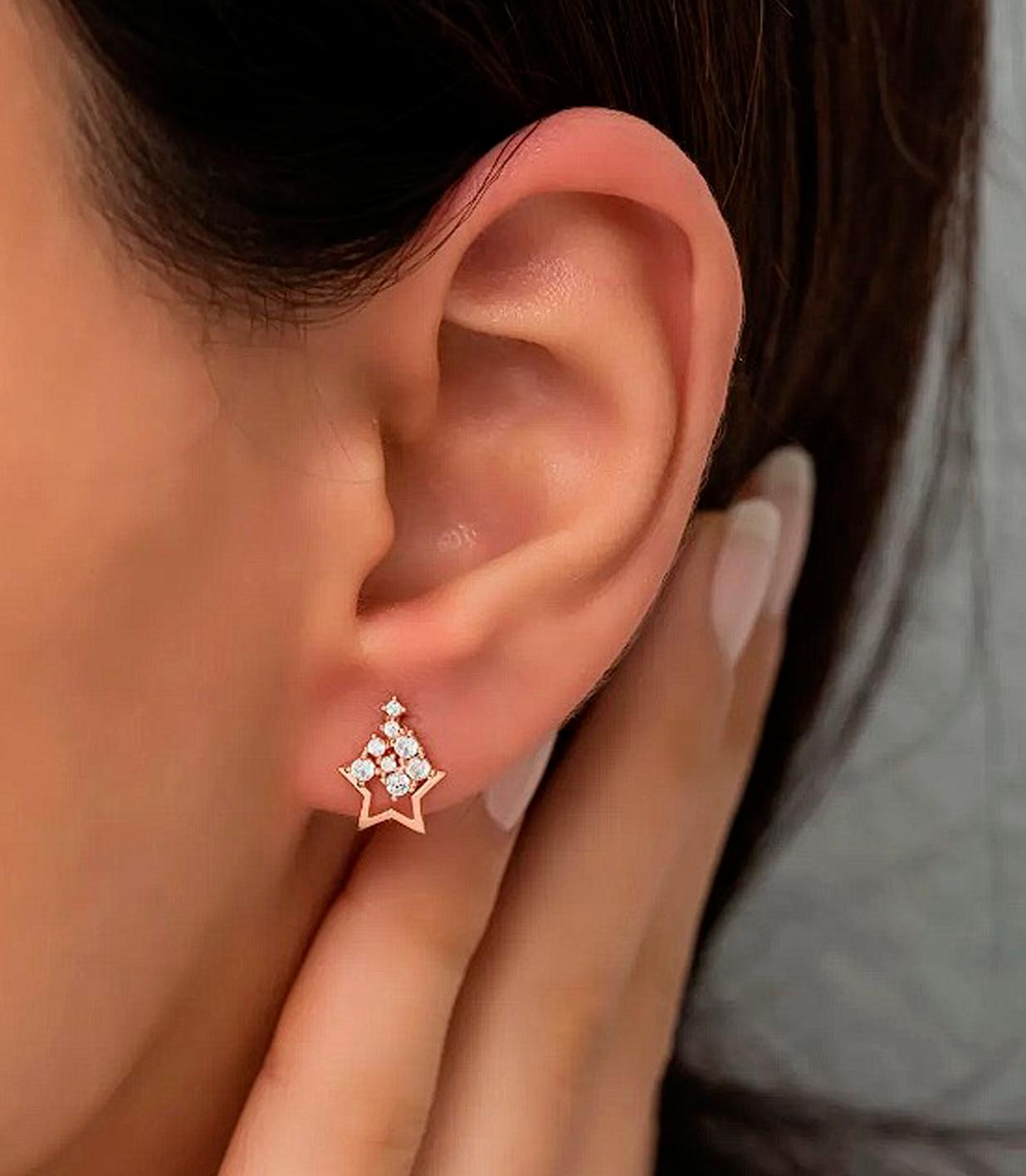 Modern Star dust Stud Earrings in 14k gold