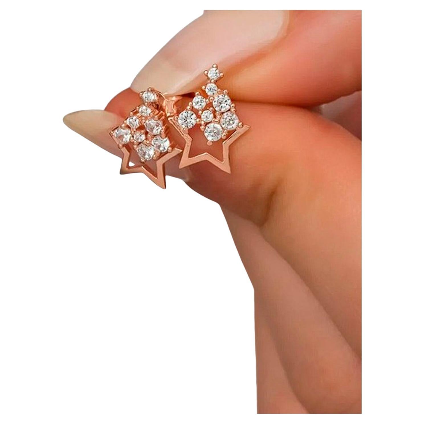 Star dust Stud Earrings in 14k gold.  For Sale