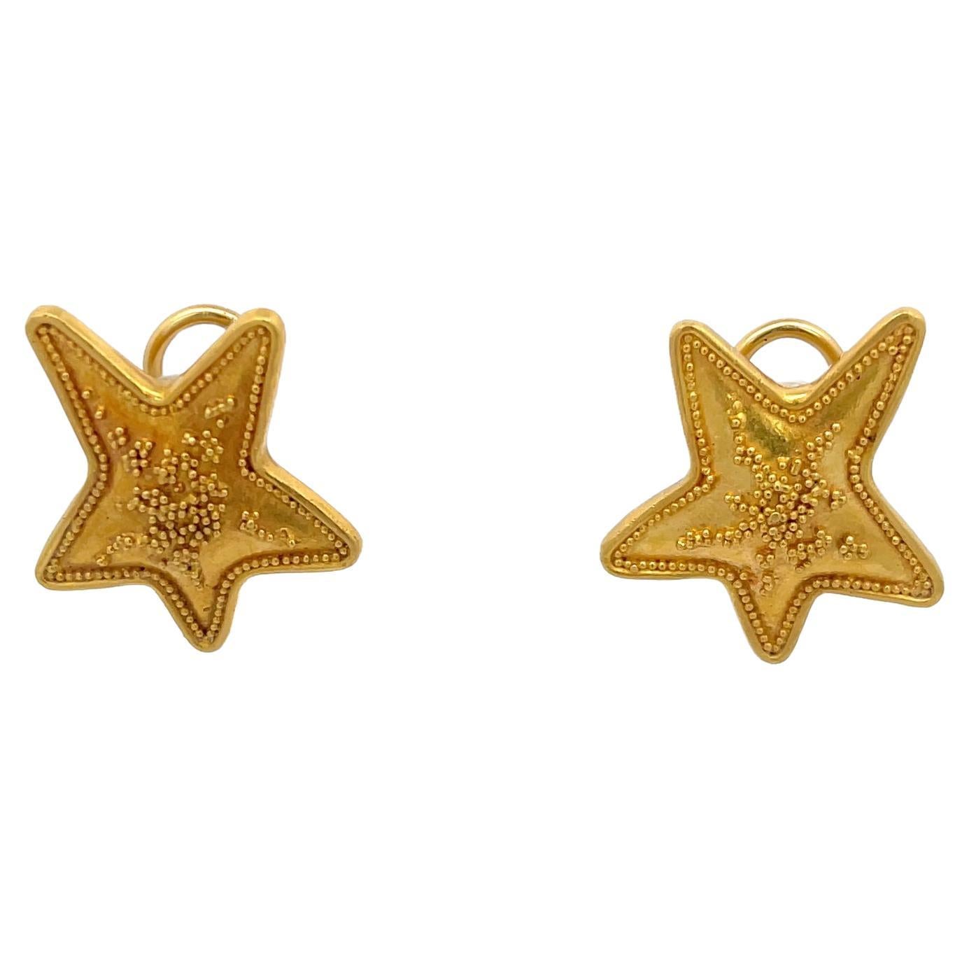 Star Earrings Handmade 22K Yellow Gold For Sale