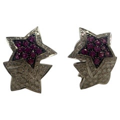 Star earrings with rubies and diamonds 18KT gold 2ct