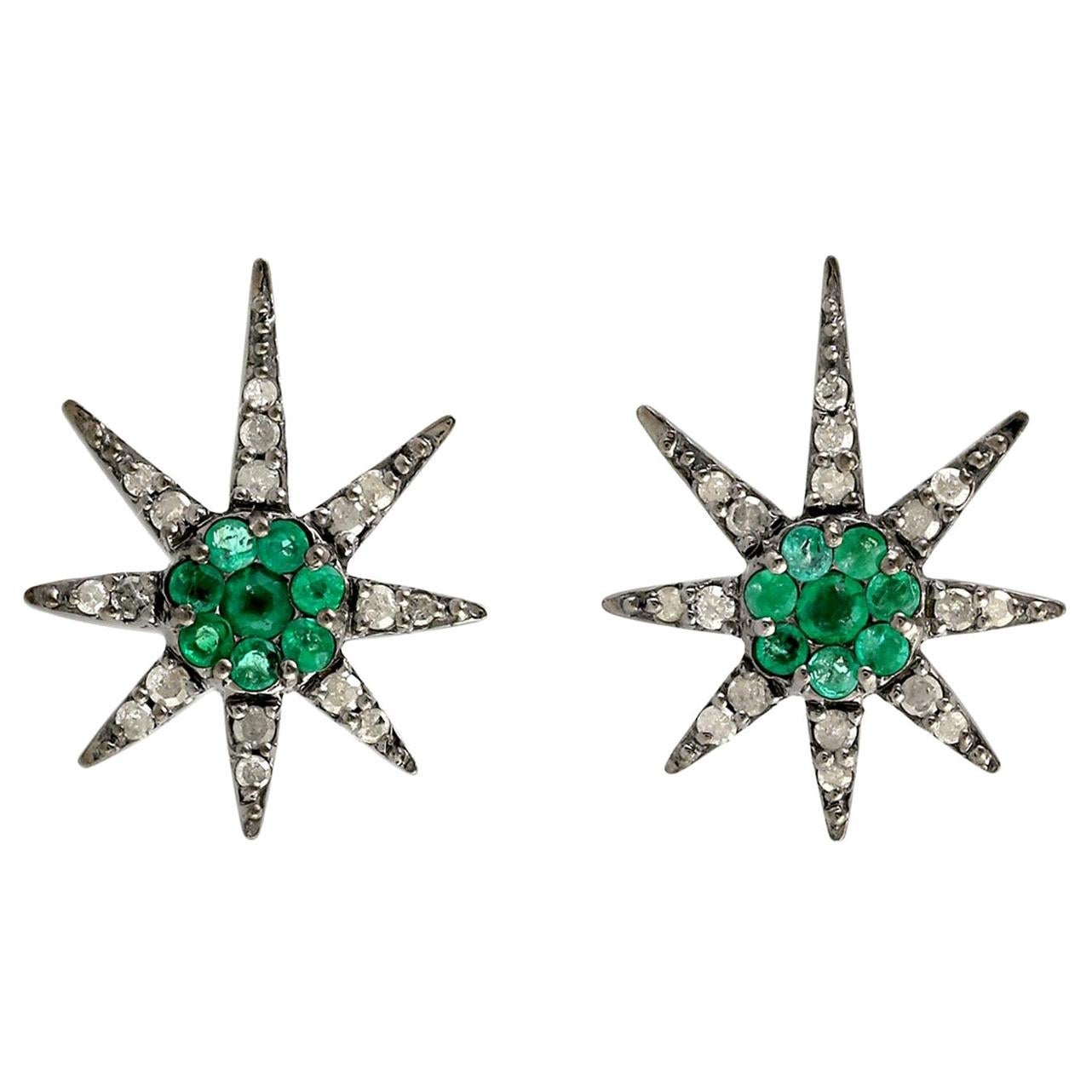 Star Emerald Diamond Stud Earrings