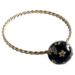 Diamond covered Star Bracelet Bangle Midnight Blue Enamel Dangling Orb