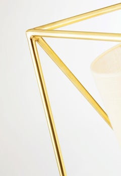 Art Deco Inspired Star Floor Lamp Polished Copper and Linen Shade