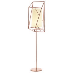 Art Deco Inspired Star Floor Lamp Polished Copper and Linen Shade