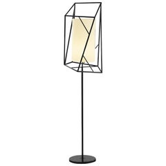 Art Deco Inspired Star Floor Lamp Powder Coated Black and Linen Shade