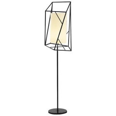 Art Deco Inspired Star Floor Lamp Powder Coated Black and Linen Shade