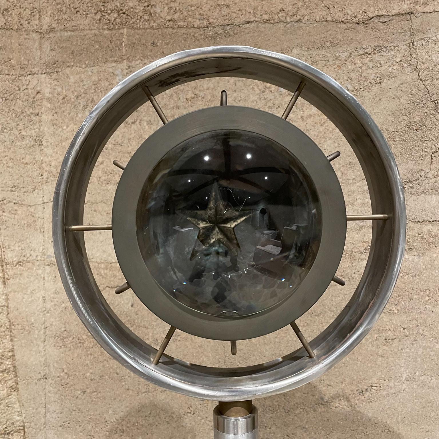 For your consideration, a STAR Floor Art sculpture in patinated mixed metal Industrial Modern 
Art Designer Pablo Romo for AMBIANIC
Stainless Steel Brass Bronze and Magnifying Glass
Measures: 46.5 H x 12 W x 10 D inches
Original vintage unrestored