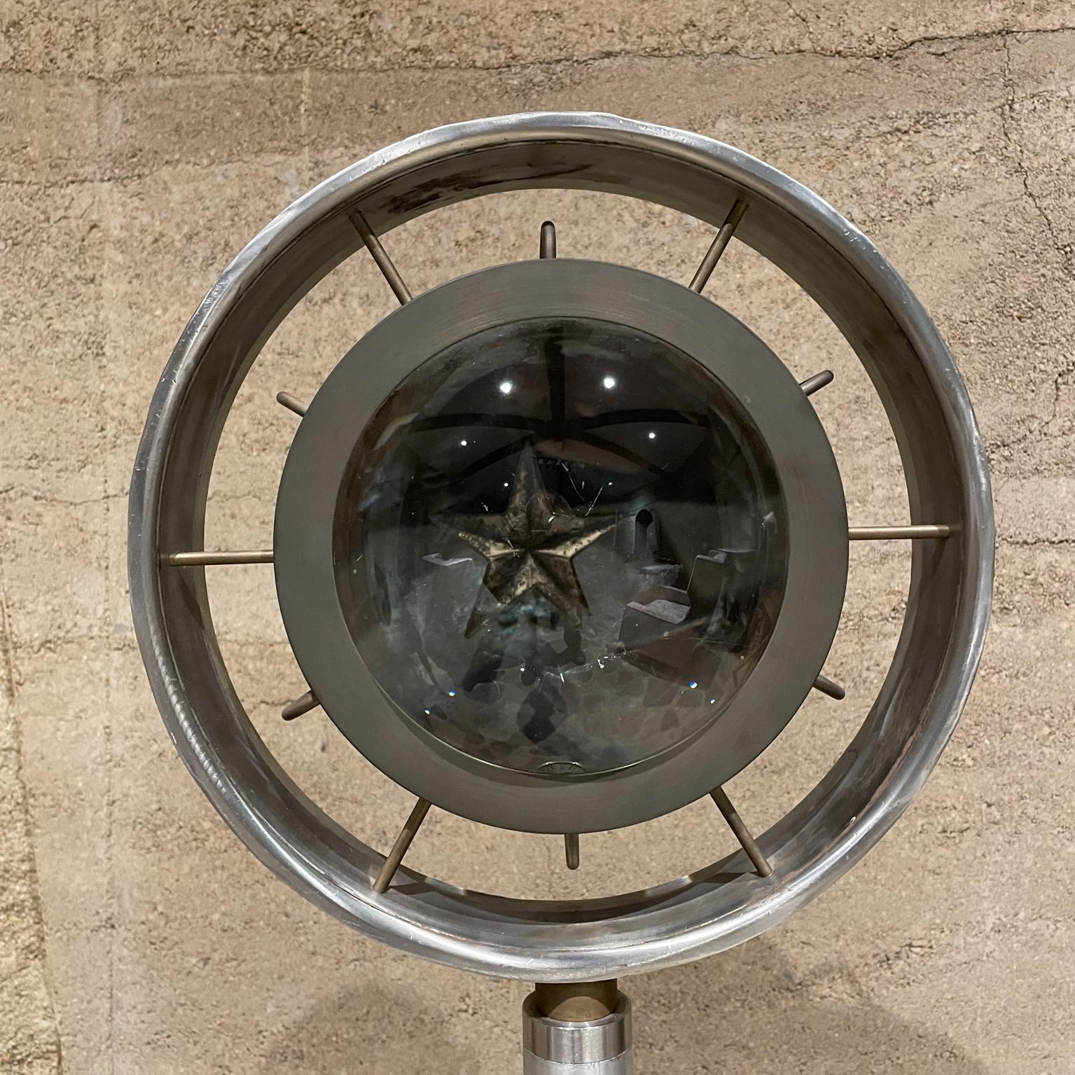 Sculpture
STAR Floor Art sculpture in patinated mixed metal Industrial Modern 
Art Designer Pablo Romo for AMBIANIC
Stainless Steel Brass Bronze and Magnifying Glass
Measures: 46.5 H x 12 W x 10 D inches
Original vintage unrestored condition.
Refer