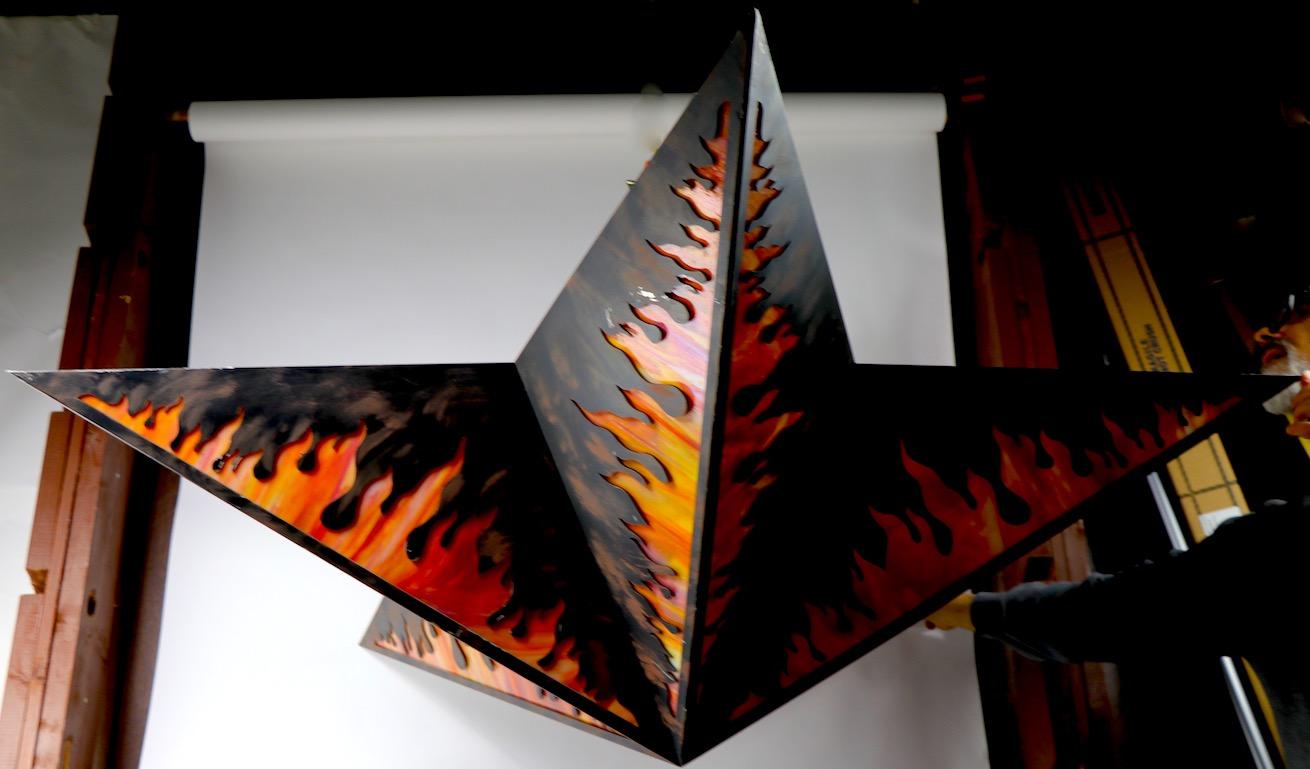 Star Form Flame Motif Slag Glass Chandelier For Sale 4
