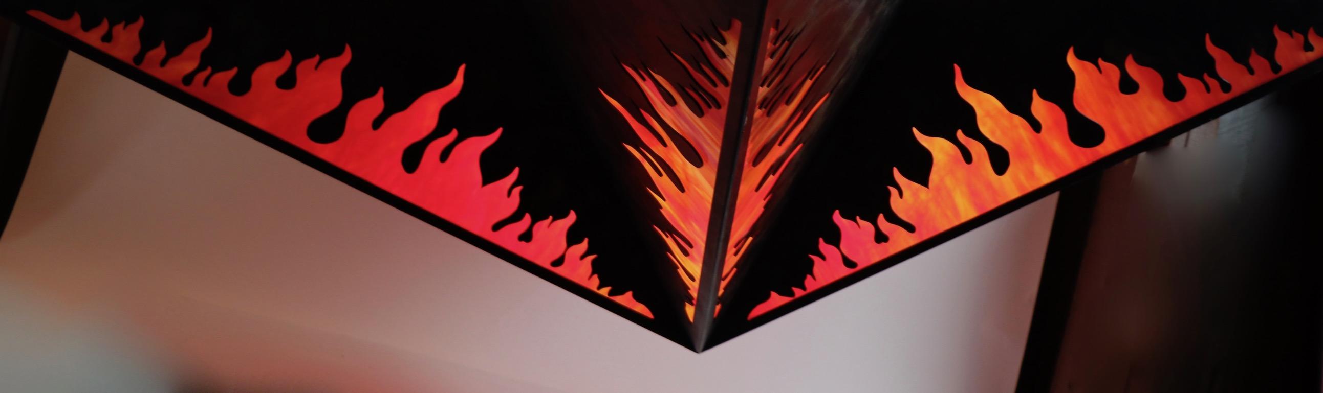 American Star Form Flame Motif Slag Glass Chandelier For Sale