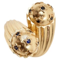 Star Gold Bypass Ring Black Diamond Blue Sapphire Cocktail Ring