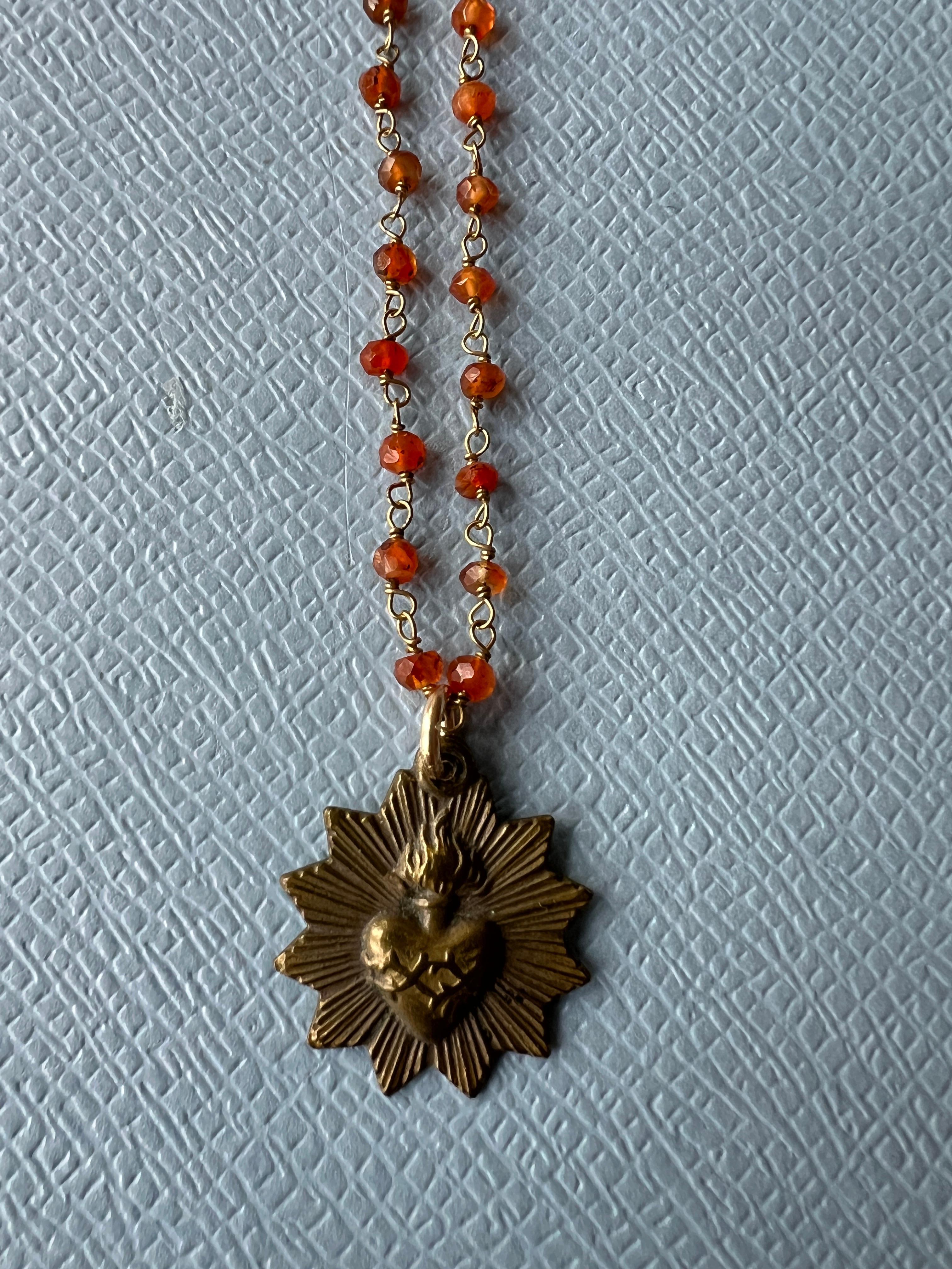Rosario-Halskette mit Sternherz-Medaille, Französisch Vintage Damen