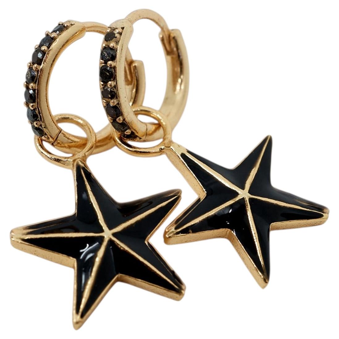 Star Charm Earring Black Diamond Huggies Black Enamel Earhoops J Dauphin