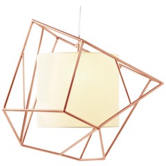 Art Deco Inspired Star I Pendant Lamp Polished Copper with Linen Shade