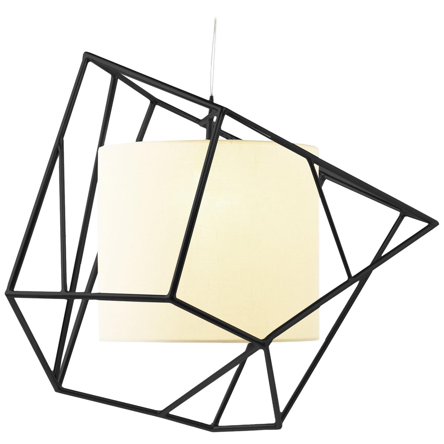 Art Deco Inspired Star I Suspension Lamp Powder Coated Black Linen Shade