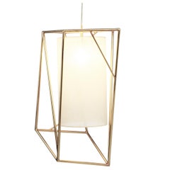 Art Deco Inspired Star II Suspension Lamp Polished Brass Linen Shade