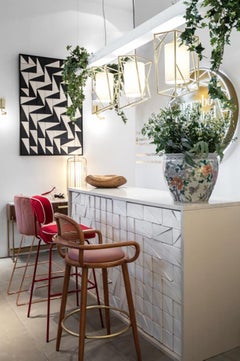 Art Deco Inspired Star II Pendelleuchte Poliertes Kupfer Leinen Schirm