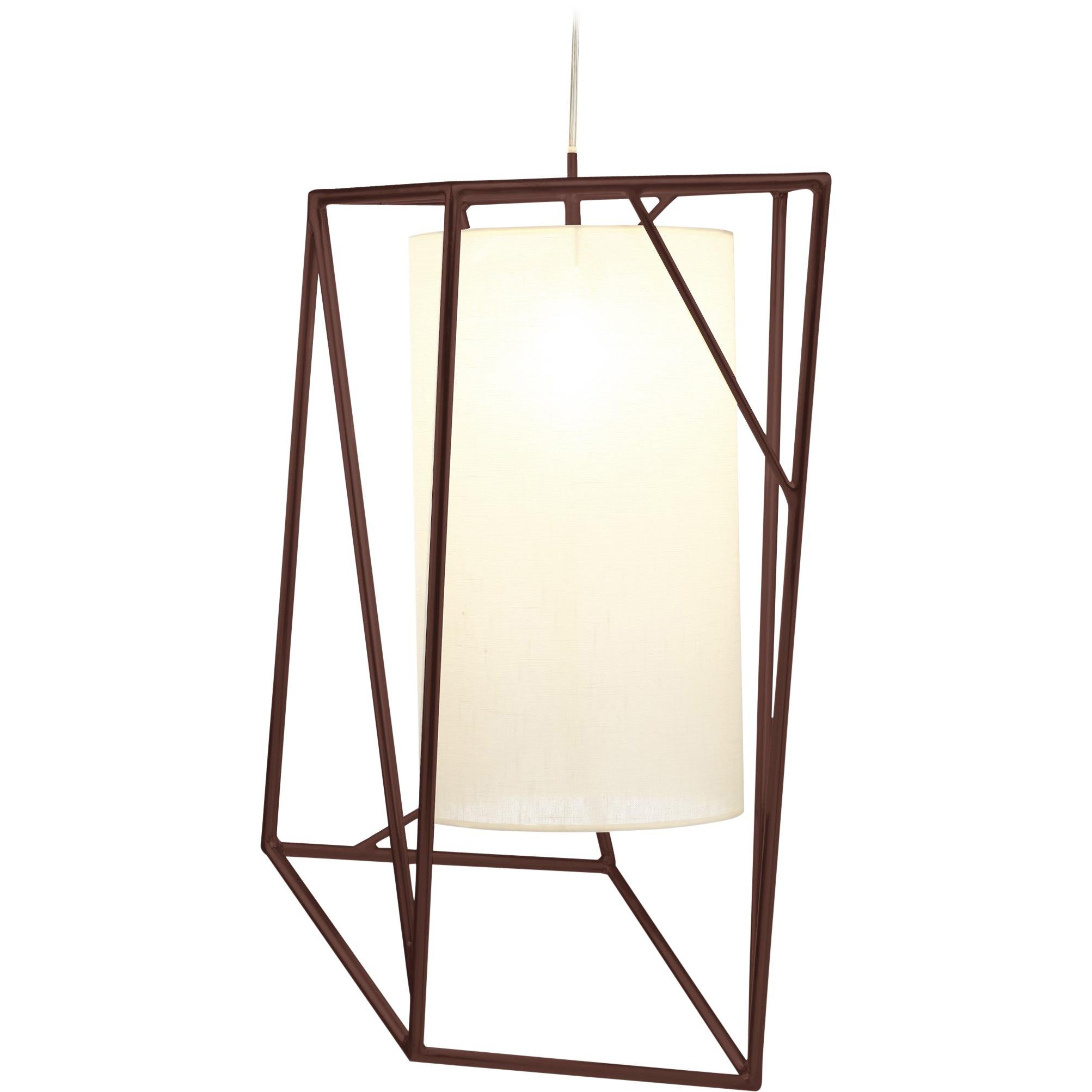 Art Deco Inspired Star II Pendant Lamp Brown and Linen Shade For Sale