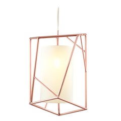 Art Deco Inspired Star III Pendant Lamp Polished Copper and Linen Shade