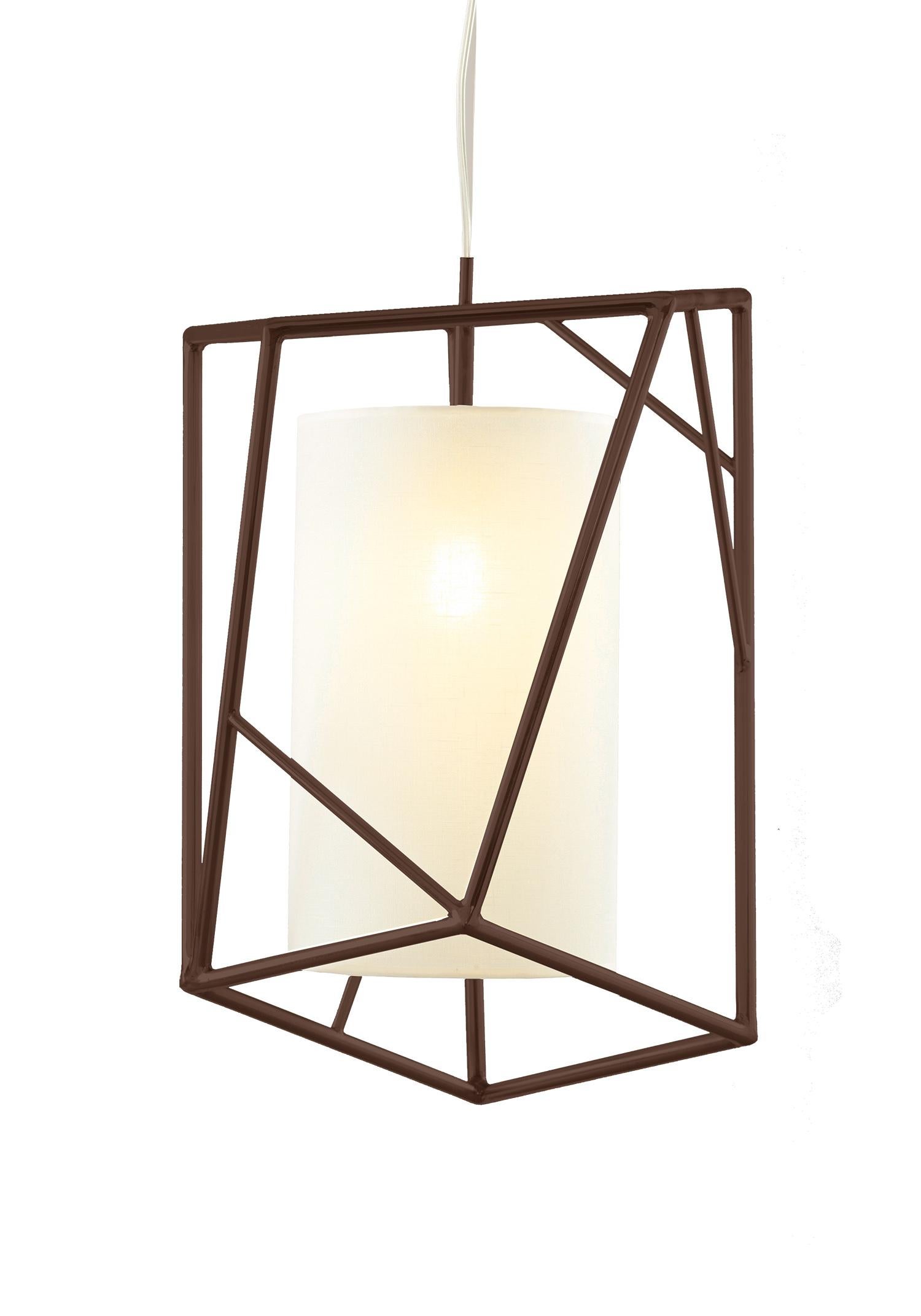 Lacquered Art Deco Inspired Star III Pendant Lamp Mint Green and Linen Shade For Sale