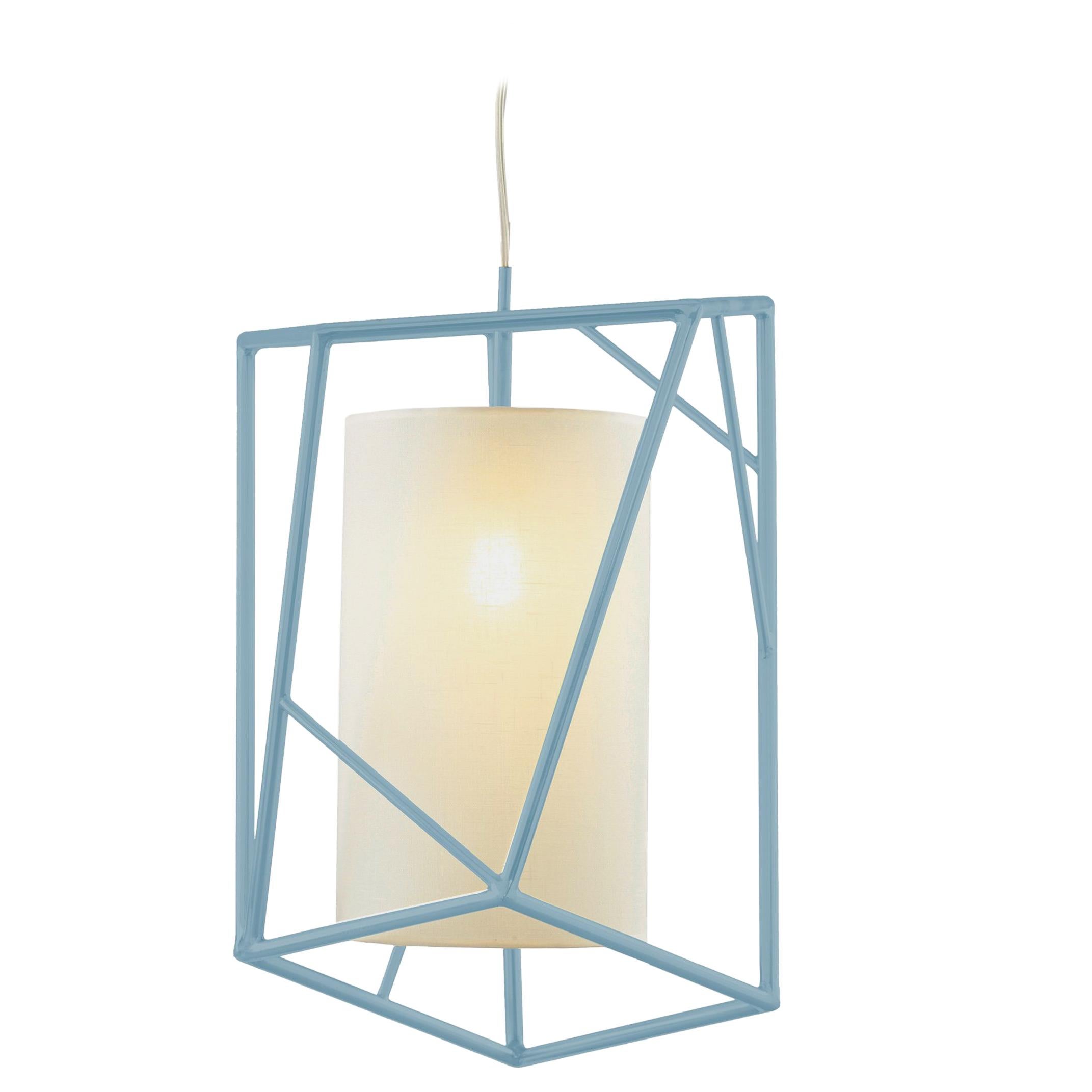 Art Deco Inspired Star III Pendant Lamp Mint Green and Linen Shade For Sale