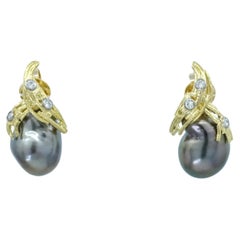 Boucles d'oreilles Keshi Tahiti Star en or jaune 18 carats, avec diamants