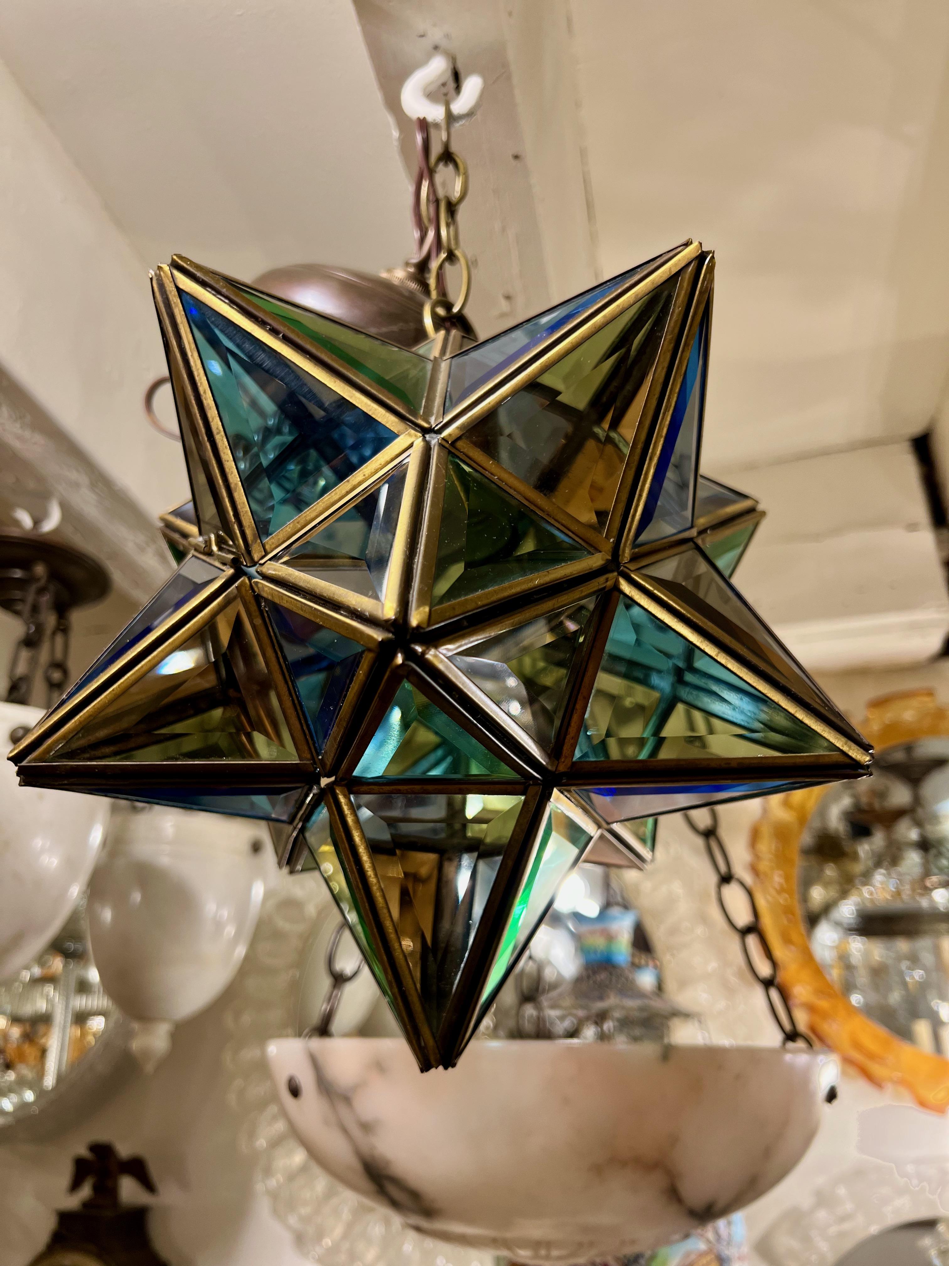 French Star Leaded Glass Pendant Fixture