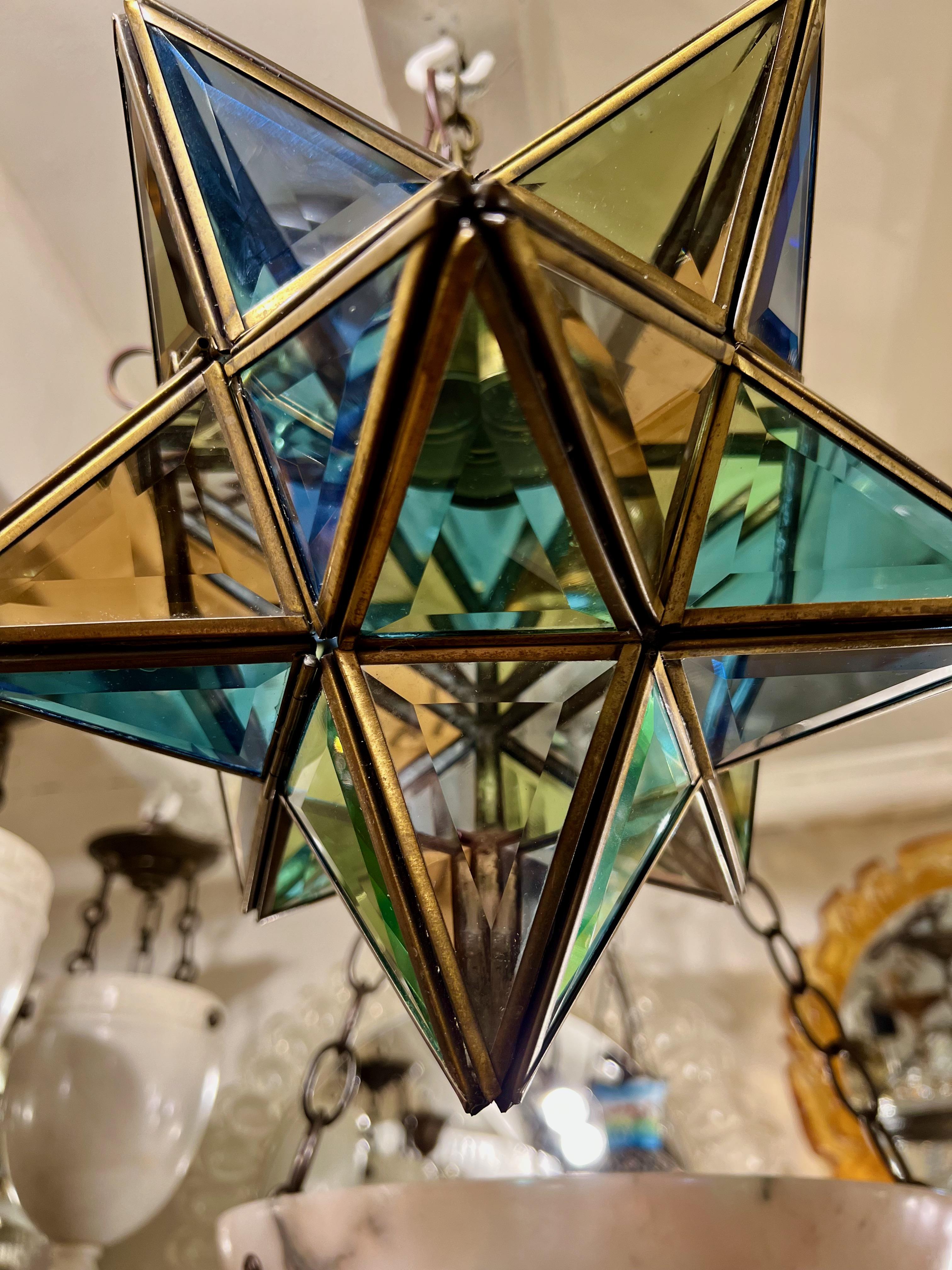 Star Leaded Glass Pendant Fixture In Good Condition In New York, NY