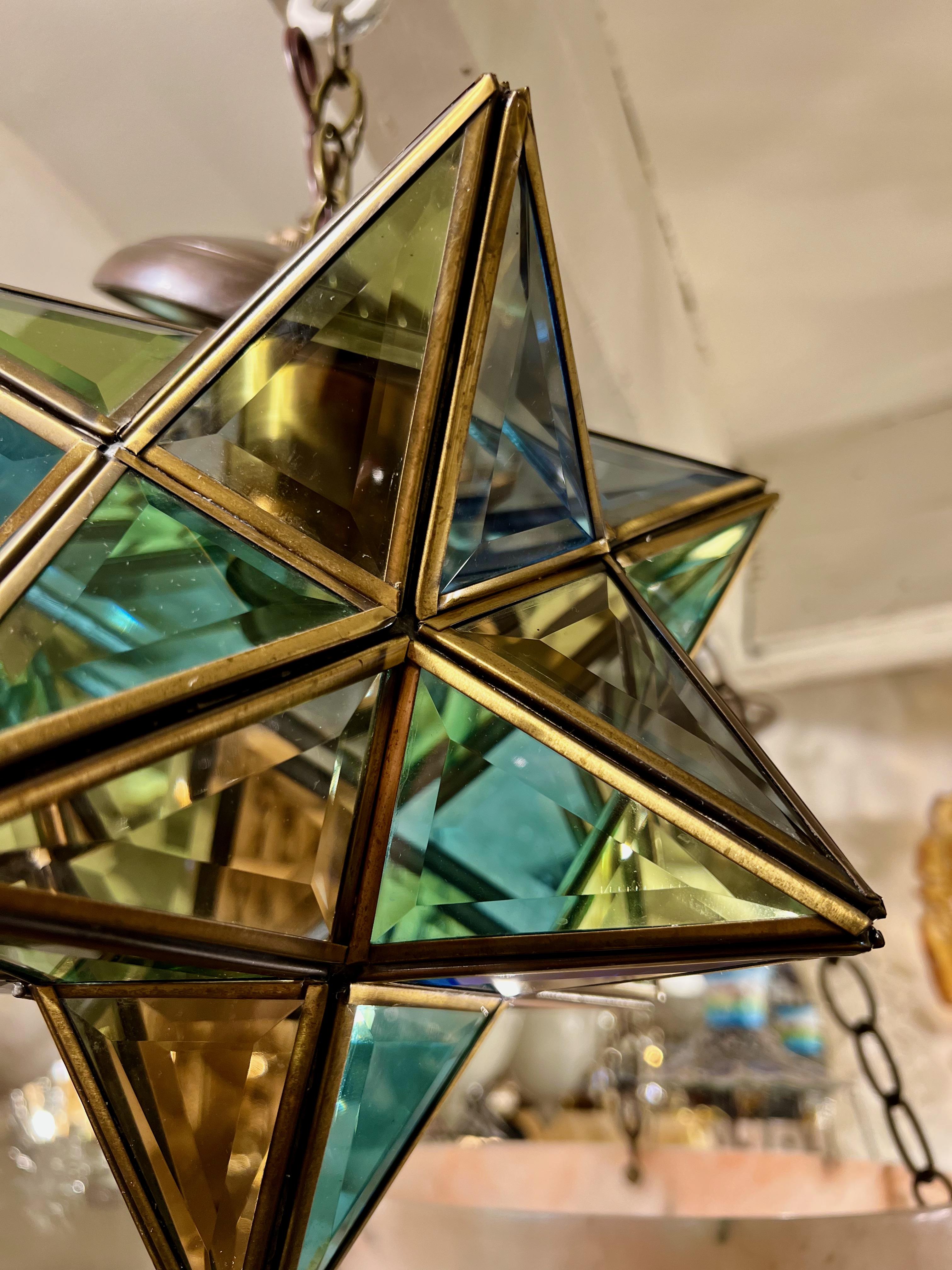 Mid-20th Century Star Leaded Glass Pendant Fixture