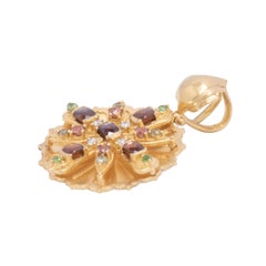 Star Lotus Andradite Garnet Pendant in 22 Karat Gold with Diamonds and Sapphires