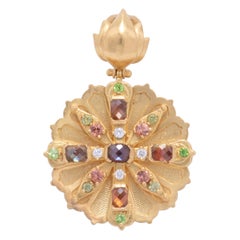 Star Lotus Andradite Garnet Pendant in 22 Karat Gold with Diamonds and Sapphires