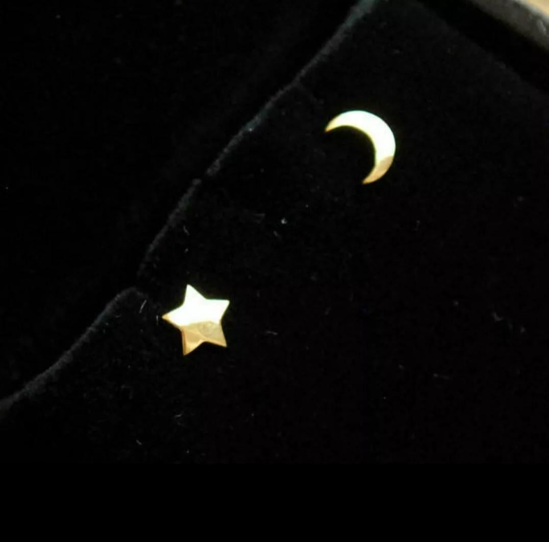 Art déco Etoile Lune Boucles d'oreilles en or 14k Boucles d'oreilles Lune et Etoile Zodiac Bijoux Céleste en vente