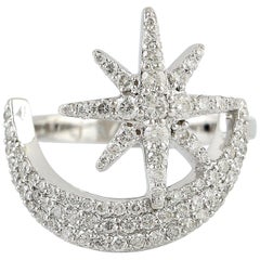 Anello Star Moon con diamante in oro 14 carati
