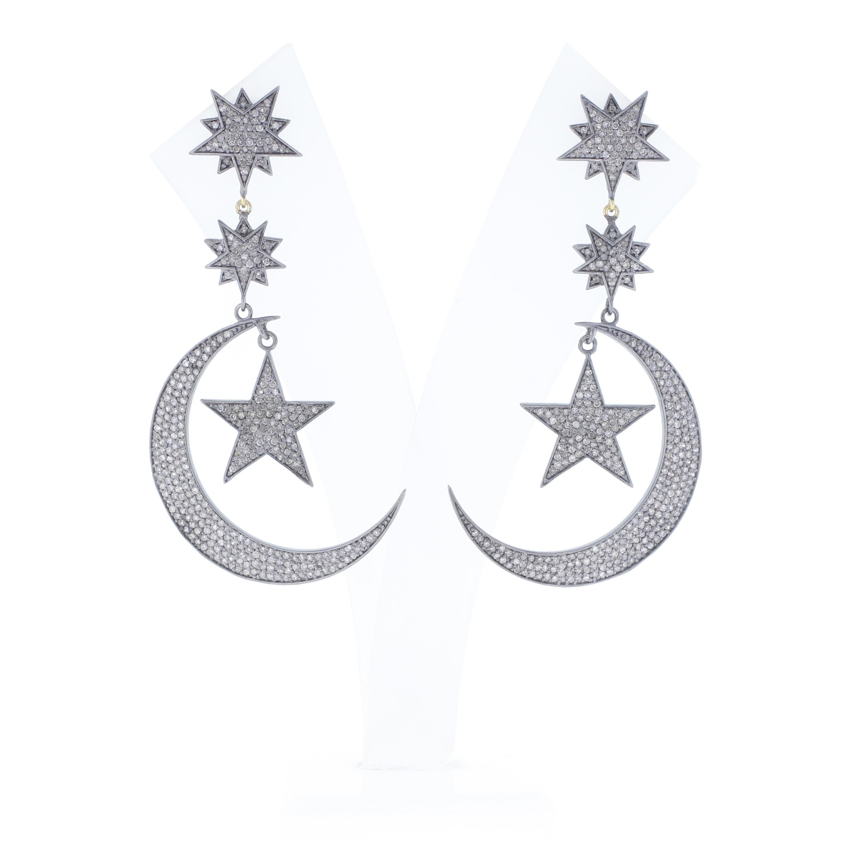 Sternmond-Diamant-Tropfen-Ohrringe (Moderne) im Angebot