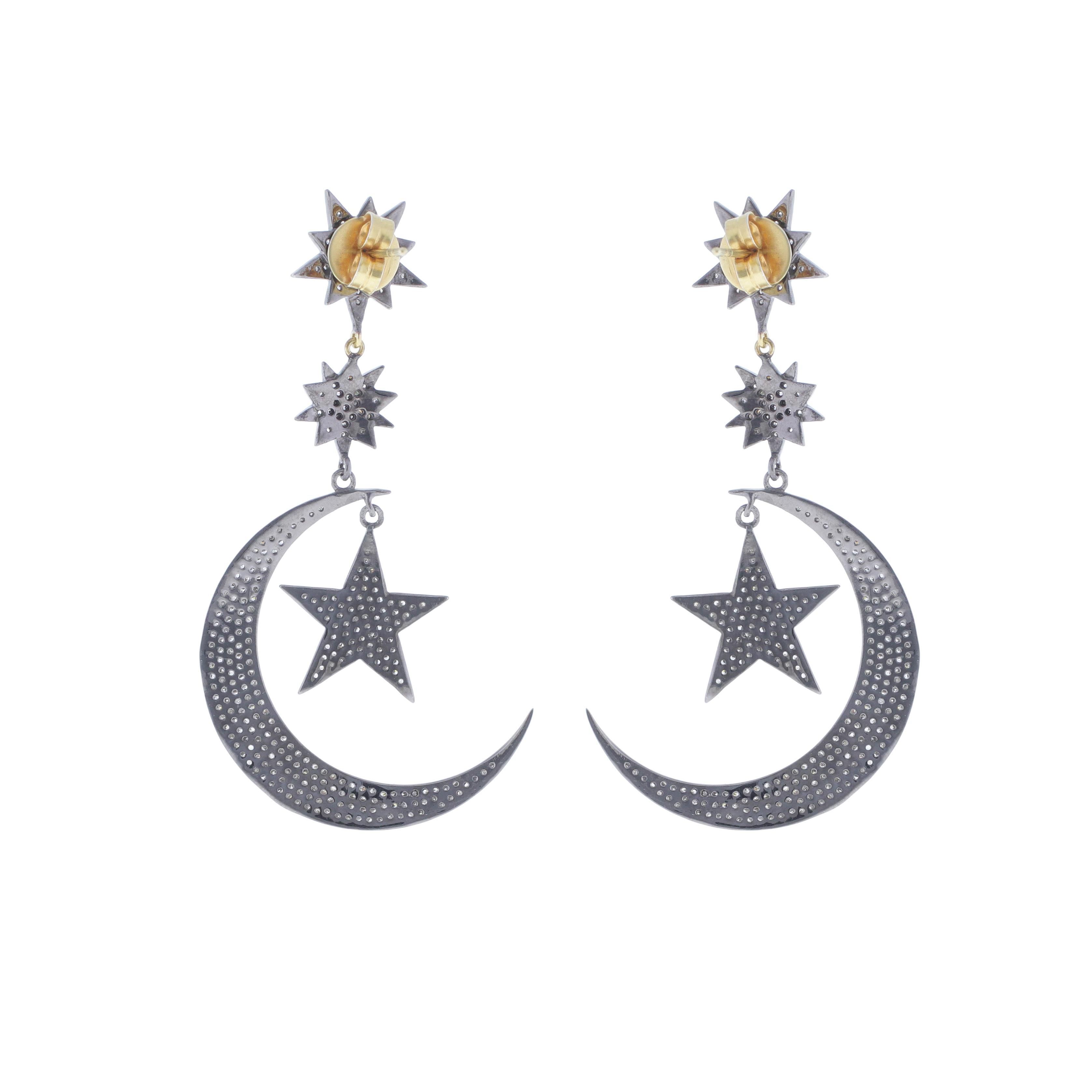 star moon drop earrings