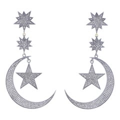 Used Star Moon Diamond Drop Earrings