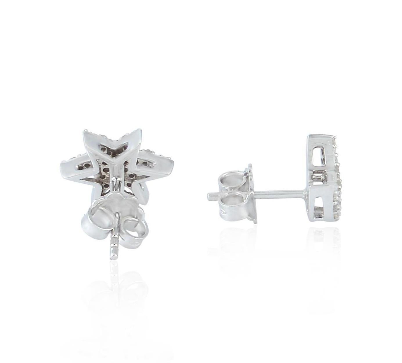 Modern Star Moon Diamond Stud Earrings For Sale