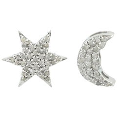 Star Moon Diamond Stud Earrings