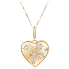 Star Moon Heart Shape 14K Yellow Gold Pendant Necklace
