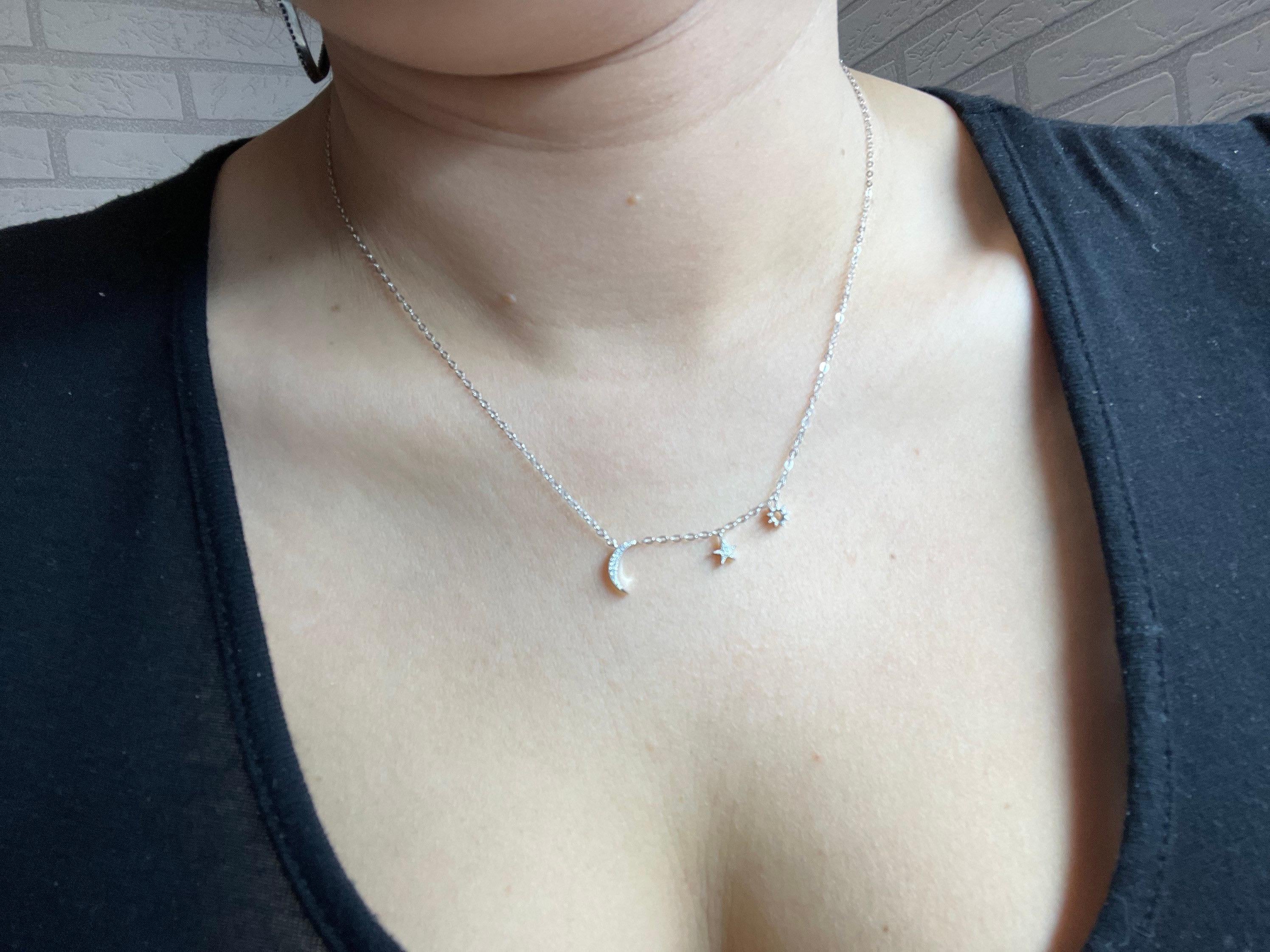 Brilliant Cut Star moon sun necklace 18KT white gold natural fine diamonds VS moon necklace For Sale
