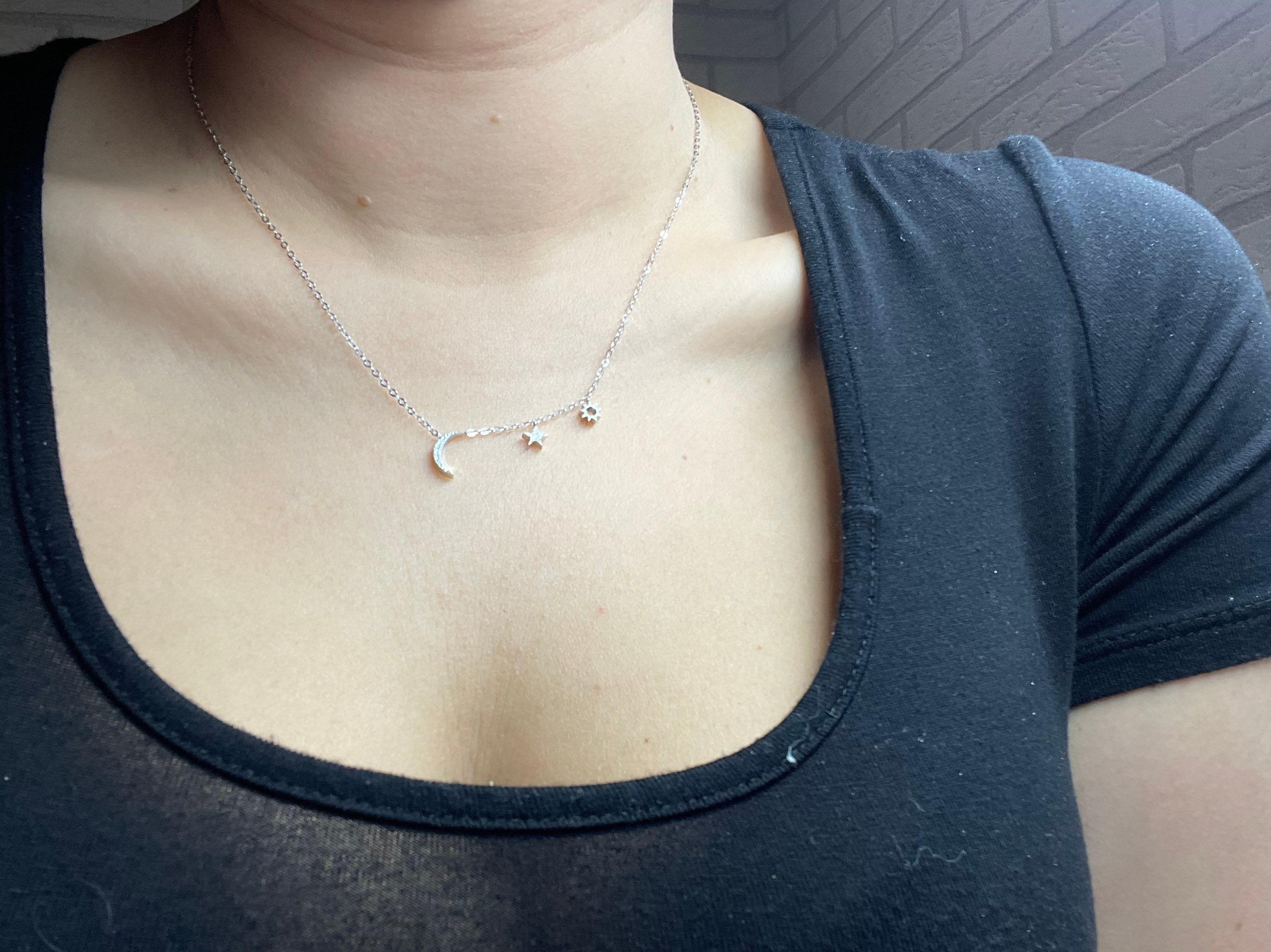 Women's or Men's Star moon sun necklace 18KT white gold natural fine diamonds VS moon necklace For Sale